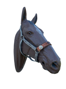 PERSONALIZED grey cheetah print nylon horse halter