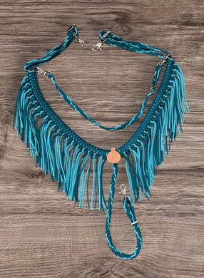 fringe breast collar teal and turquoise