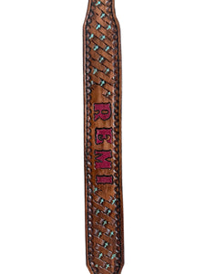 TBT Hand tooled personalized leather dog collar cross basket weave