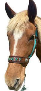 PERSONALIZED teal nylon horse halter