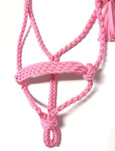 Braided pony or  horse halter with lead in light pink