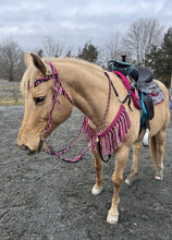 Pink and Black fringe breast collar with a wither strap