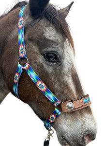Personalized horse halter tie dye flowers