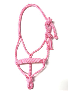 Braided pony or  horse halter with lead in light pink