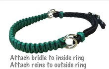 Kelly green side pull hackamore  bitless attachment.... with black or  brown chinstrap...all sizes