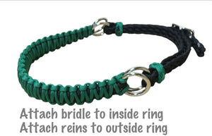 Kelly green side pull hackamore  bitless attachment.... with black or  brown chinstrap...all sizes