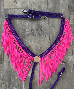 Purple and pink fringe breast collar.