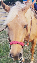Hot pink side pull hackamore  bitless attachment “with a whoa”.... with black or  brown chinstrap...all sizes