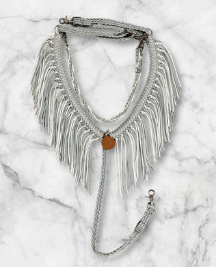 White and silver grey fringe breast collar with wither strap