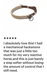 Desert tan  side pull hackamore  bitless attachment “with a whoa”.... with black or  brown chinstrap...all sizes