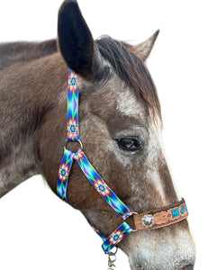 Personalized horse halter tie dye flowers