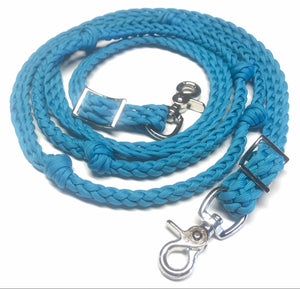 Neon turquoise  Barrel Reins, Round with grip knots