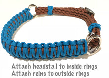 Carribean blue side pull hackamore  bitless attachment.... with black or  brown chinstrap...all sizes