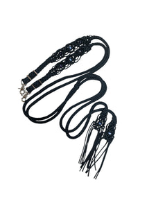 Fancy braided split rein in black  with genuine sodalite and amethyst gemstones...beautiful yet practical