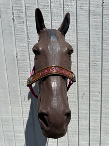 PERSONALIZED   nylon horse halter fuchsia.