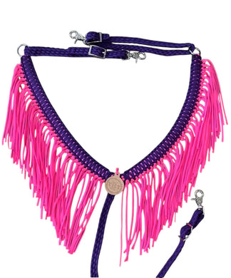 Purple and pink fringe breast collar.