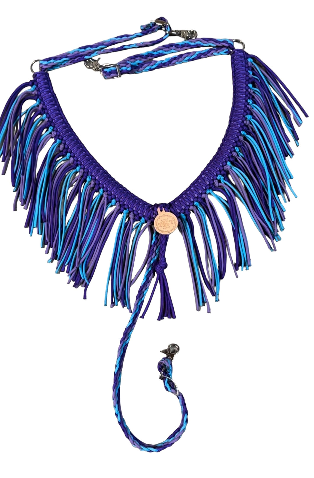 fringe breast collar purple and turquoise