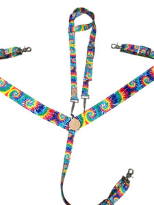 Tie dye  print tack set breast collar nylon horse size