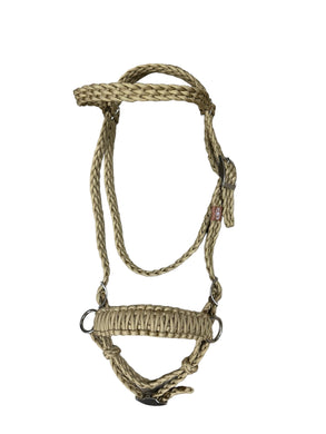 Antique gold  complete bitless bridle side pull hackamore with reins ....pony, Cob, Horse. or Draft horse size