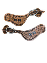 Hand tooled and painted Custom initials spur straps