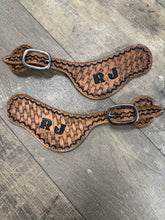 Hand tooled and painted Custom initials spur straps