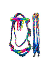 Rainbow Fringe Tack set with bitless bridle turquoise