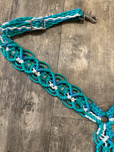 Gemstone fancy macrame  breast collar green turquoise and white(custom colors available)