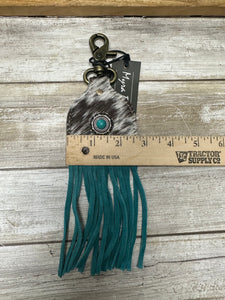 Myra hand tooled and painted cow key fob
