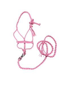 Braided pony or  horse halter with lead in light pink