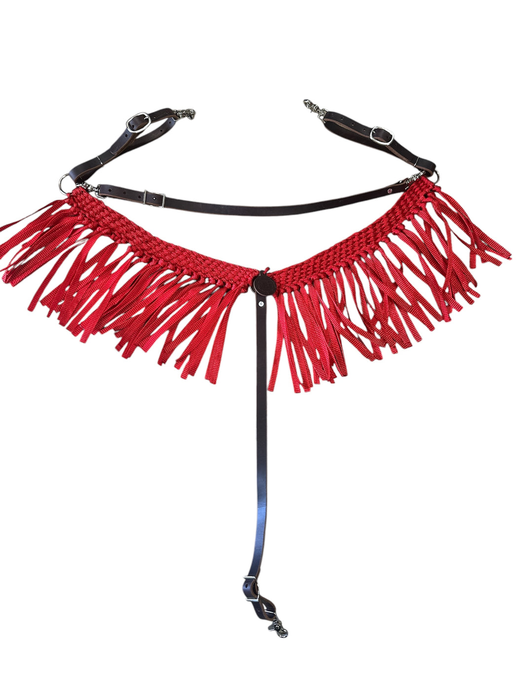 horse breast collar mule tape red with leather tugs