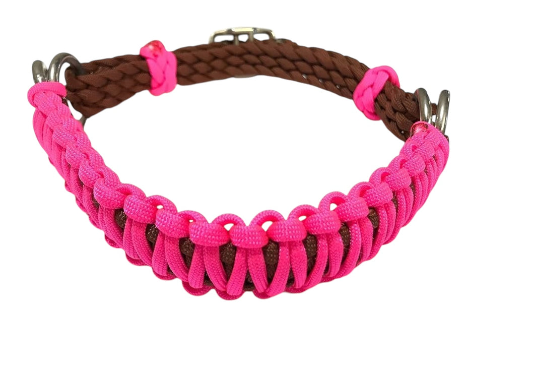 Hot pink side pull hackamore  bitless attachment.... with black or  brown chinstrap...all sizes