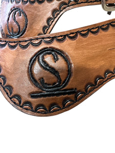 Hand tooled and painted Custom Brand spur straps