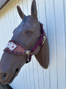 Poker Cards  bronc noseband burgundy nylon horse halter