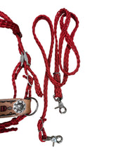 complete bitless bridle personalized  side pull hackamore red  ....pony, Cob, Horse. or Draft horse size