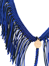 Blue and black fringe breast collar with wither strap