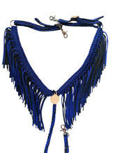 Blue and black fringe breast collar with wither strap