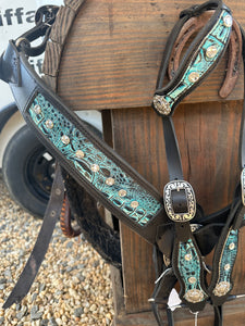 Teal and Black leather tack set