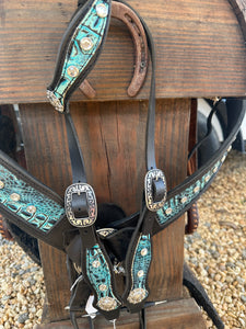 Teal and Black leather tack set