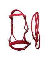 Complete Bitless bridle pony side pull hackamore with reins in red