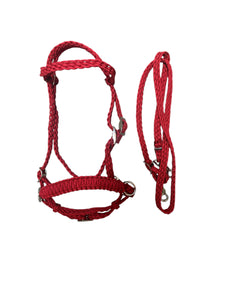 Complete Bitless bridle pony side pull hackamore with reins in red