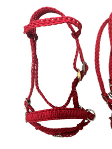 Complete Bitless bridle pony side pull hackamore with reins in red