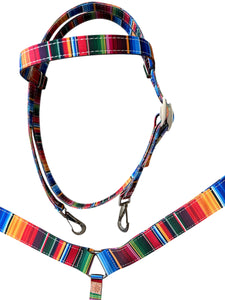 Serape tack set breast collar nylon horse size with browband headstall