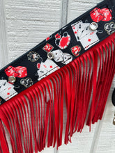 Vegas nylon fringe breast collar with red leather fringe.