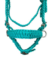 green turquoise complete bitless bridle side pull hackamore with reins ....pony, Cob, Horse. or Draft horse size