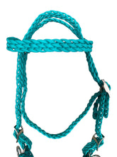 green turquoise complete bitless bridle side pull hackamore with reins ....pony, Cob, Horse. or Draft horse size