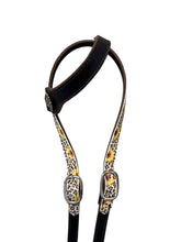 Butter soft cheetah sunflower leather one ear  Headstall with quick change buckles side pull hackamore bitless bridle horse size