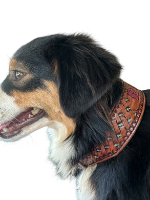TBT Hand tooled personalized leather dog collar cross basket weave