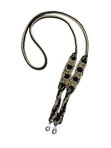 8' Fancy  braided beaded black and gold  loop reins with gold beads