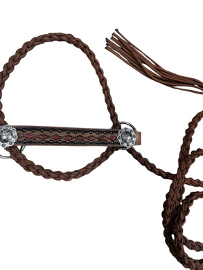 cow halter small mini cow or calf brown with tooled noseband
