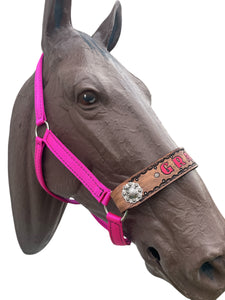 PERSONALIZED   nylon horse halter fuchsia.